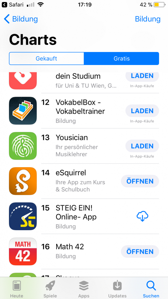 eSquirrel Top 14 in den iOS-Charts