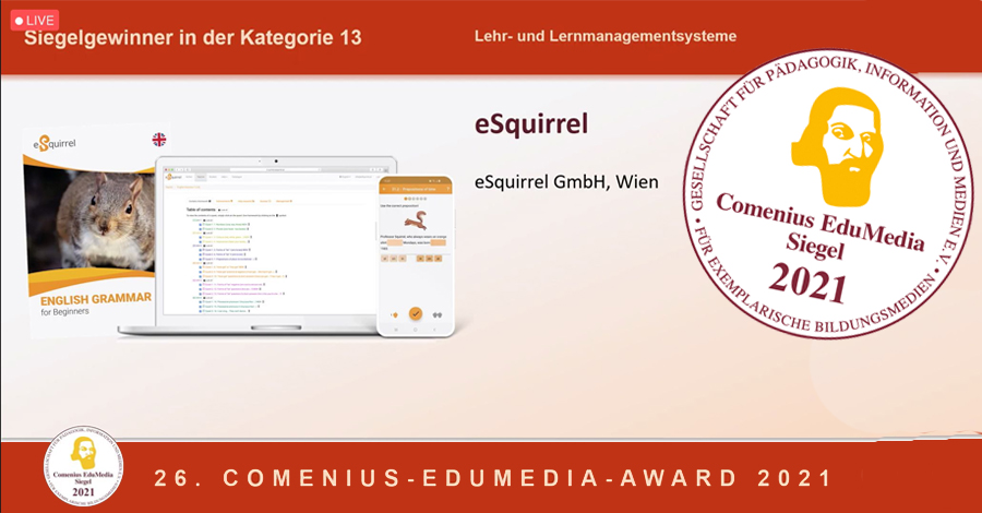 eSquirrel mit dem Comenius EduMedia Siegel 2021 ausgezeichnet