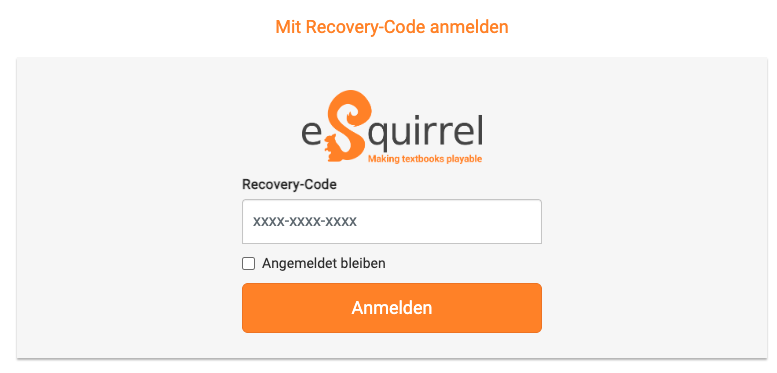 Login-Maske Recovery Code Web Portal